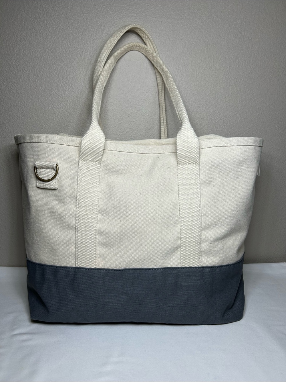 CB STATION Heavy Duty Canvas Two-Tone Cream Gray Utility Tote Bag Weekender - Picture 5 of 16